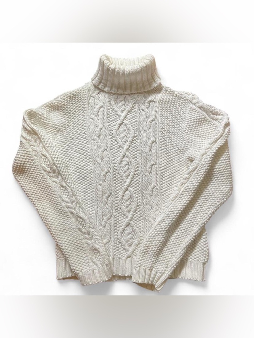 Vtg Lauren Ralph Lauren Green Label Cable Knit Turtleneck Sweater Cream Size M